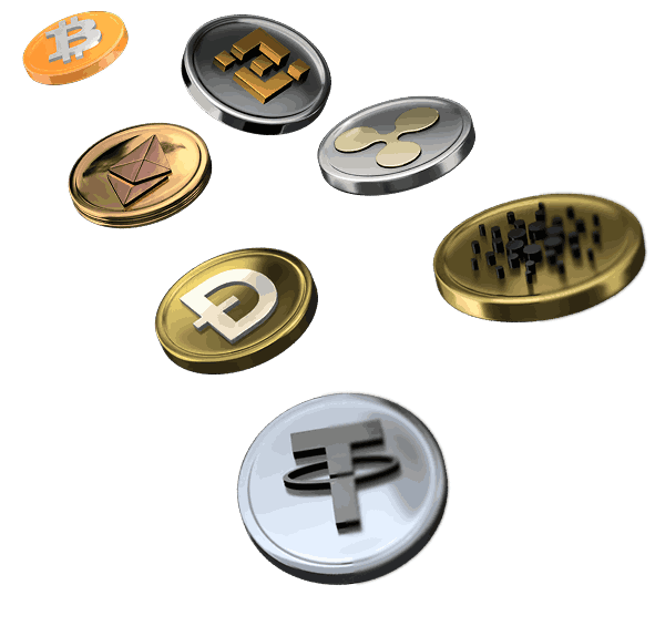 Pièces numériques crypto sur fond blanc